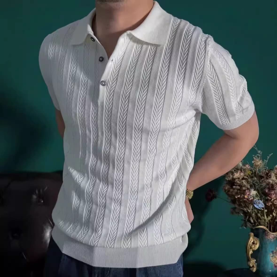 Men's Clothing Summer ice silk breathable polo shirt men's short sleeved lapel hollow knit sweater half sleeved T shirt solid color thin top