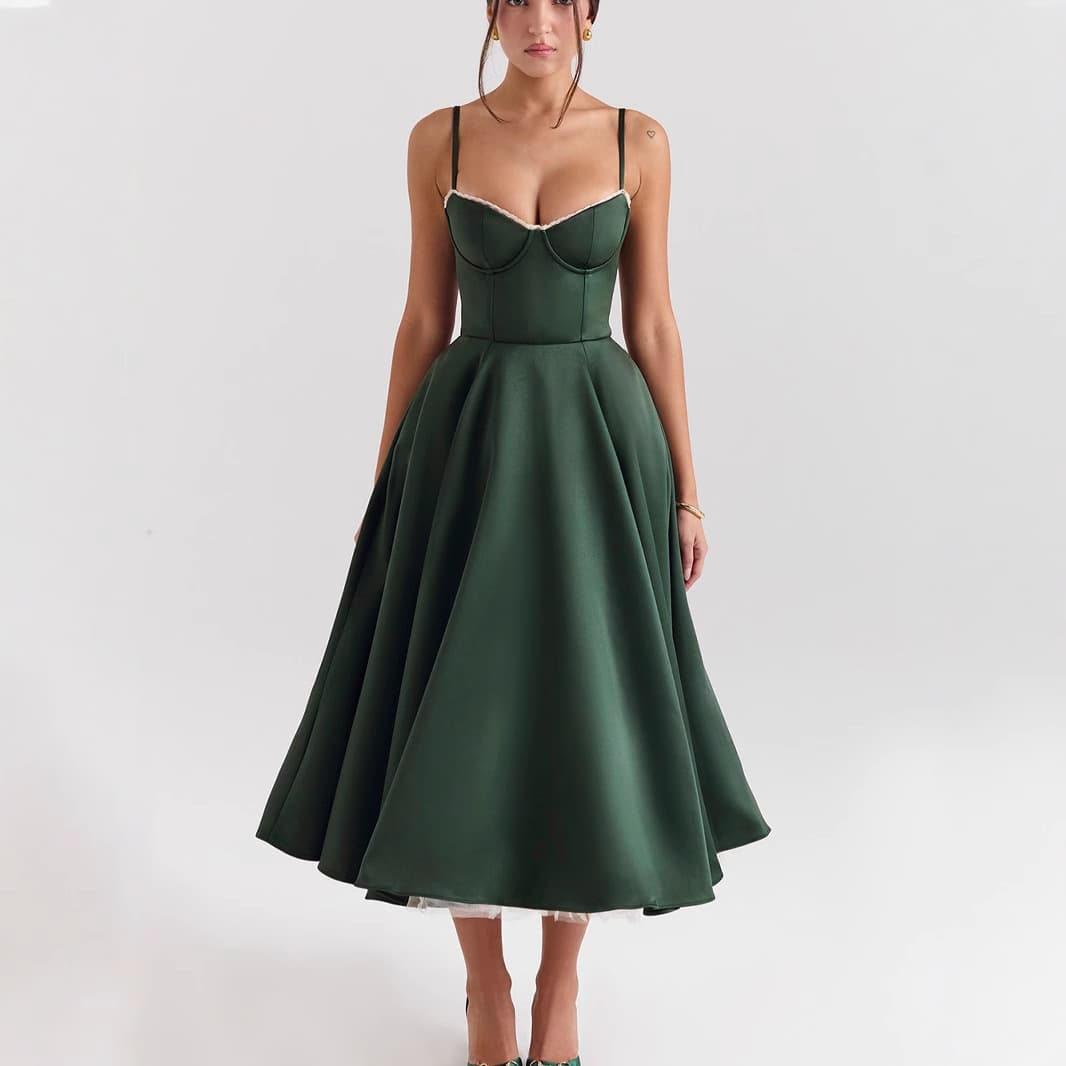 Women's Clothing Spring And Summer High End Satin Tube Top Heavy Waist Suspenders Sexy Hot Girl Mid Length Skirt