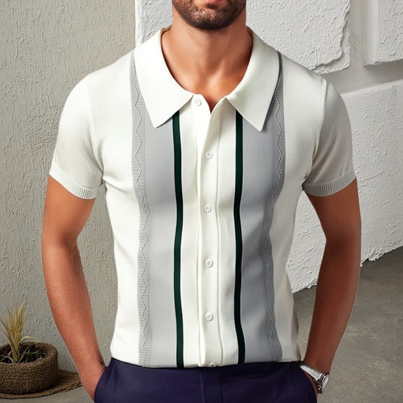 Special Offer Promotion Men's Summer New Men's Knitted With Lapel Pullover And Casual Striped Polo Shirt SY0041