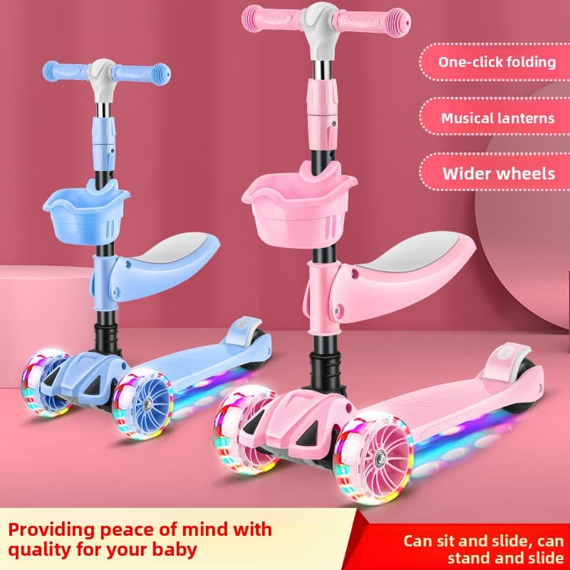 New Children's 3-in-1 90% Off Fold Baby Flashing Scooter Can Sit And Ride Dropshipping