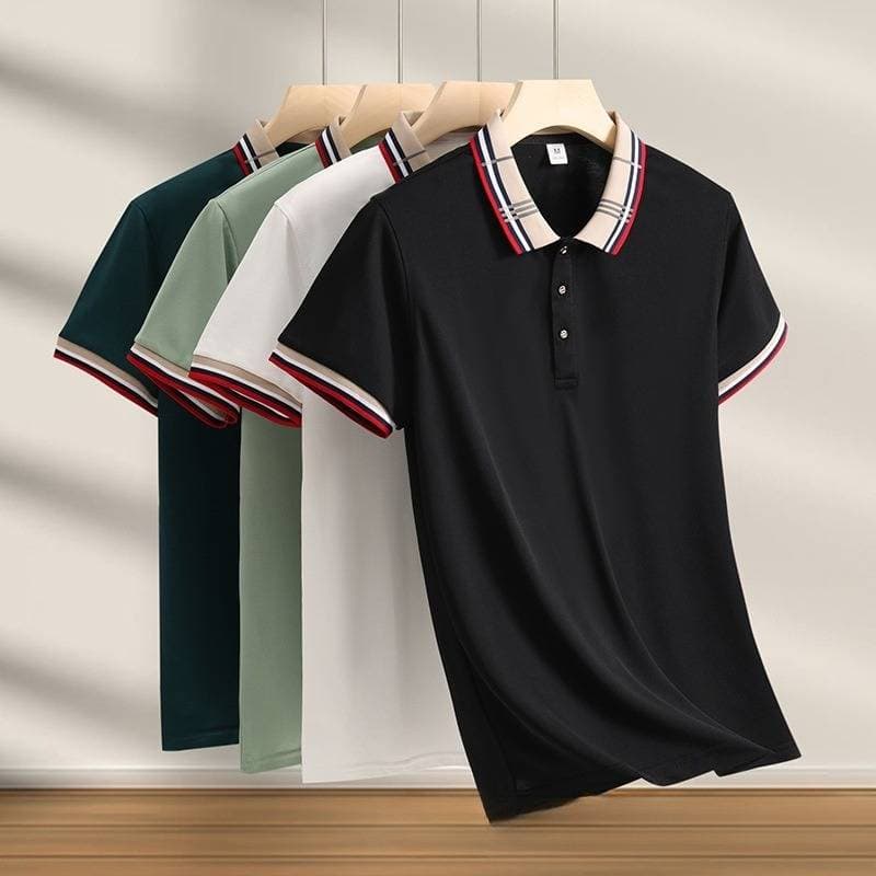 Men's Clothing Summer Men's Short Sleeved Polo Shirt Business Casual Jacquard Lapel T Shirt Ice Silk Breathable Casual All Match Polo Shirt
