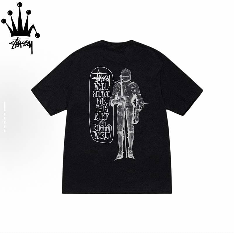 Stussy Armor Knight Pattern Printed Casual Loose Cotton Short Sleeved T-shirt