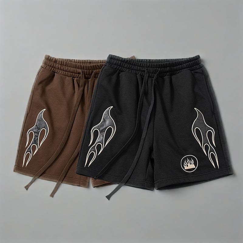 Supeeon Men's Basketball Shorts 5'' Cashew Print Cotton Loose Fit Gym Streetwear | Elastic Drawstring | Vintage Embroidery | Black/Brown