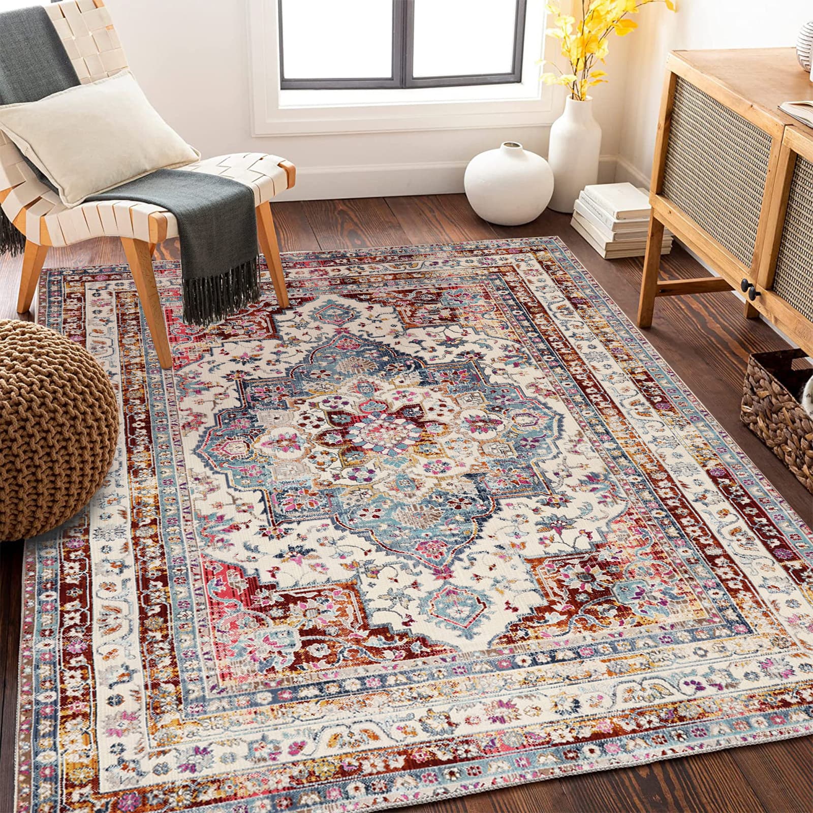 Bohemian Style Printed Rug – Soft Crystal Velvet With Non-Slip Dots Backing (Multiple Sizes & 18 Boho Patterns, Polyester, Machine Washable)​