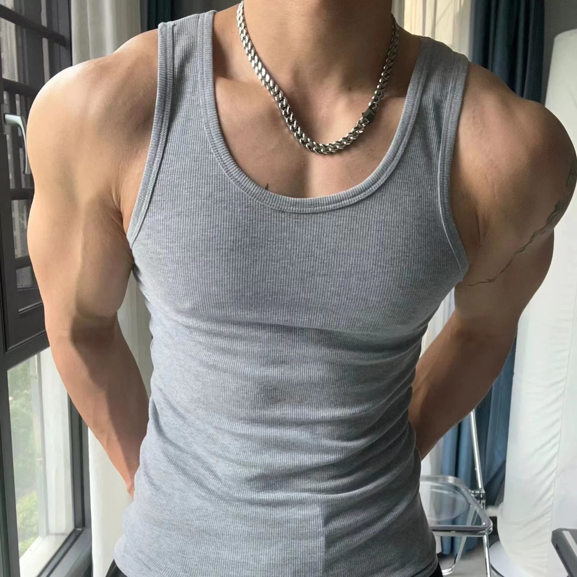 Men's Clothing Shaped Vest For Summer Men's Sports Fitness Thick Thread Men's Sleeveless Training Elastic Slim Sweat