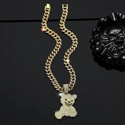Ensemble de bijoux hip-hop pour hommes, collier pendentif ours en diamant, bracelet chaîne cubaine, ensemble de trois pièces