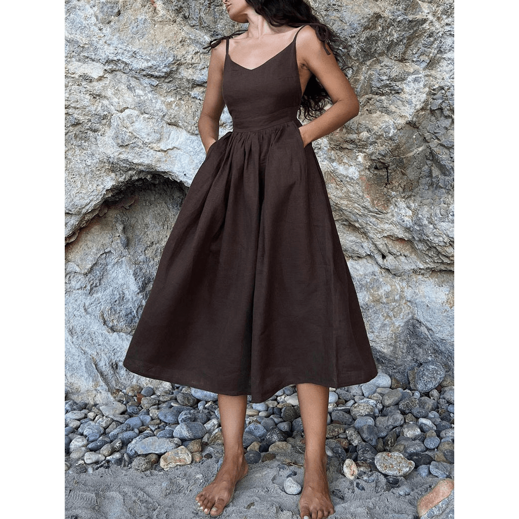 Women's Clothing Sexy Pure Cotton And Linen Strappy Backless Suspender Dress