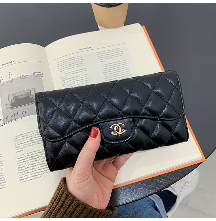 Portefeuille long brodé en losange pour femmes, grande capacité, décontracté, petit parfum, mini boucle, porte-monnaie, porte-cartes, nouveauté