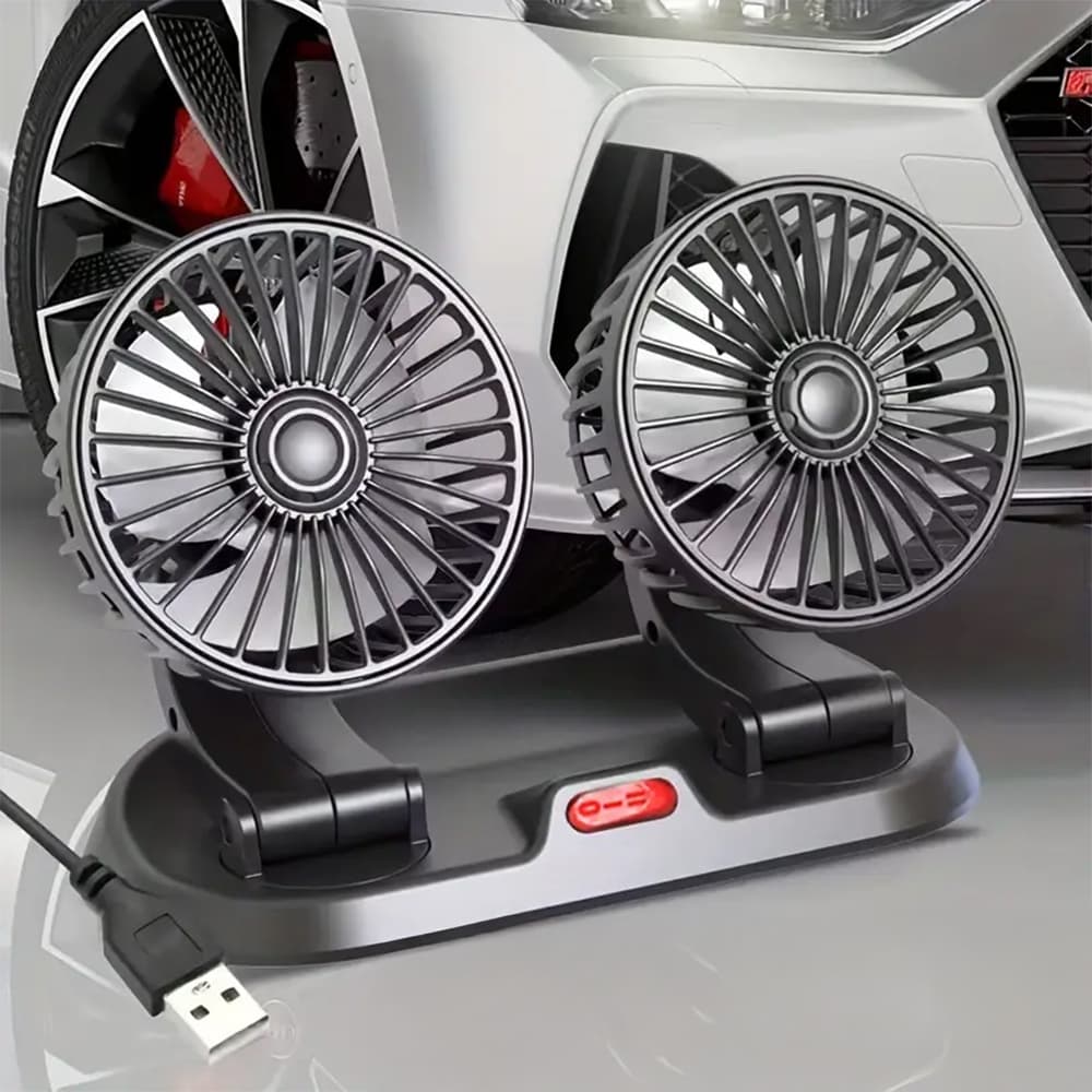 Dual-Head USB Car Fan With Parking Numbers - 5V 2-Speed Adjustable Cooling Fan For Vehicles, 360° Rotatable & Multifunctional