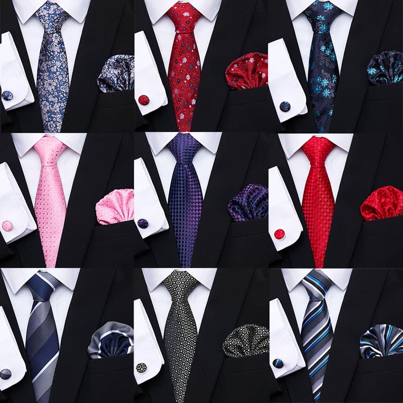 Korean version jacquard 7.5cm casual pocket scarf cufflink set men's floral tie