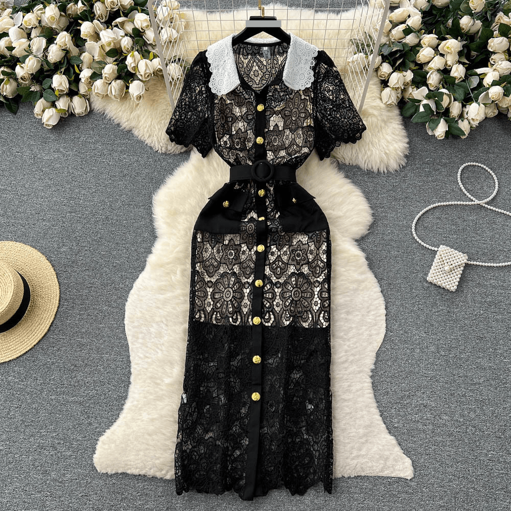 Women's Clothing Celebrities' high end lace dress for women in summer with crochet embroidery design niche chic and elegant skirt