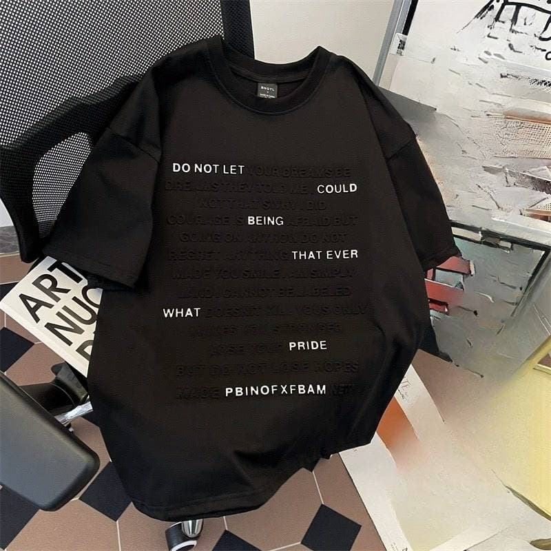 Men's Clothing Heavy Embossed Letter Short Sleeved T Shirt For Men And Women Summer Trendy Loose Oversize Couple Half Sleeved Top