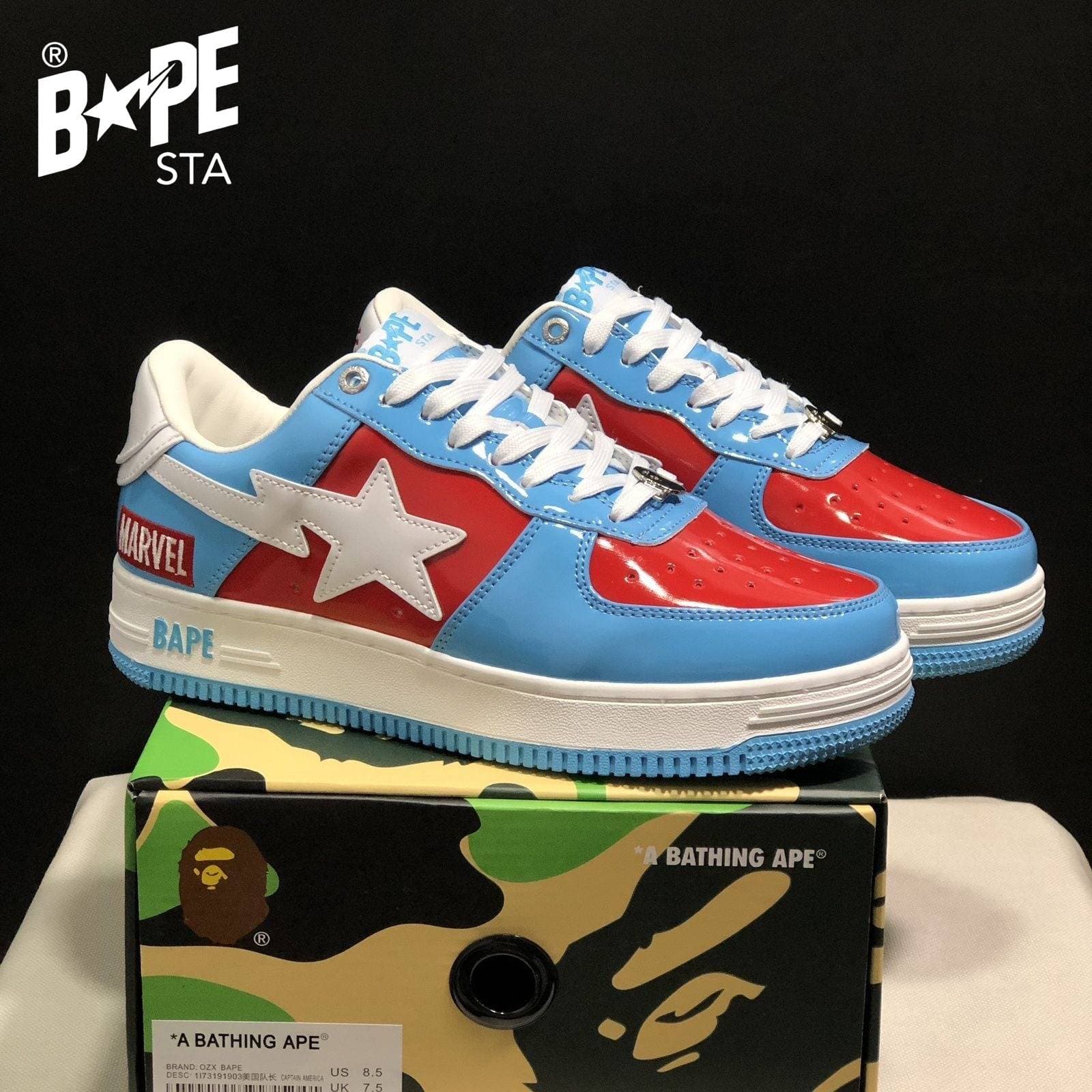 Chaussures de planche classiques Marvel en cuir laqué A BATHING-APE, chaussures de planche Air Force No.1 unisexes