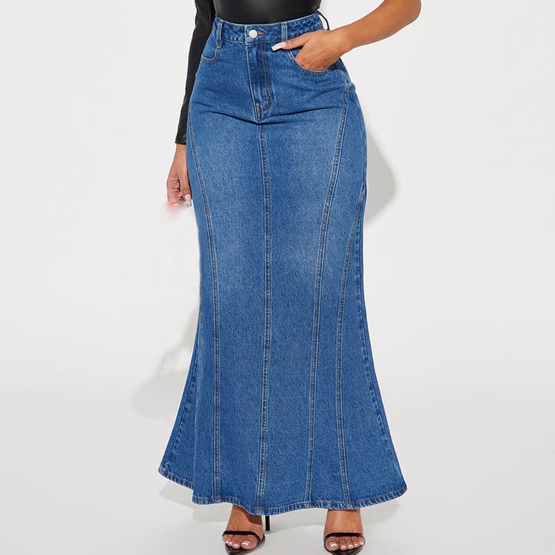Stretch Denim Skirt Half Long Skirt Women's Clothing