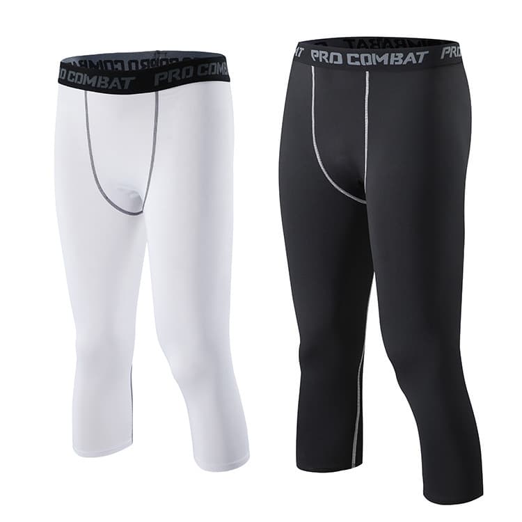 Men's clothing Four seasons new outdoor fitness running tight capri pants men's basketball football quick dry