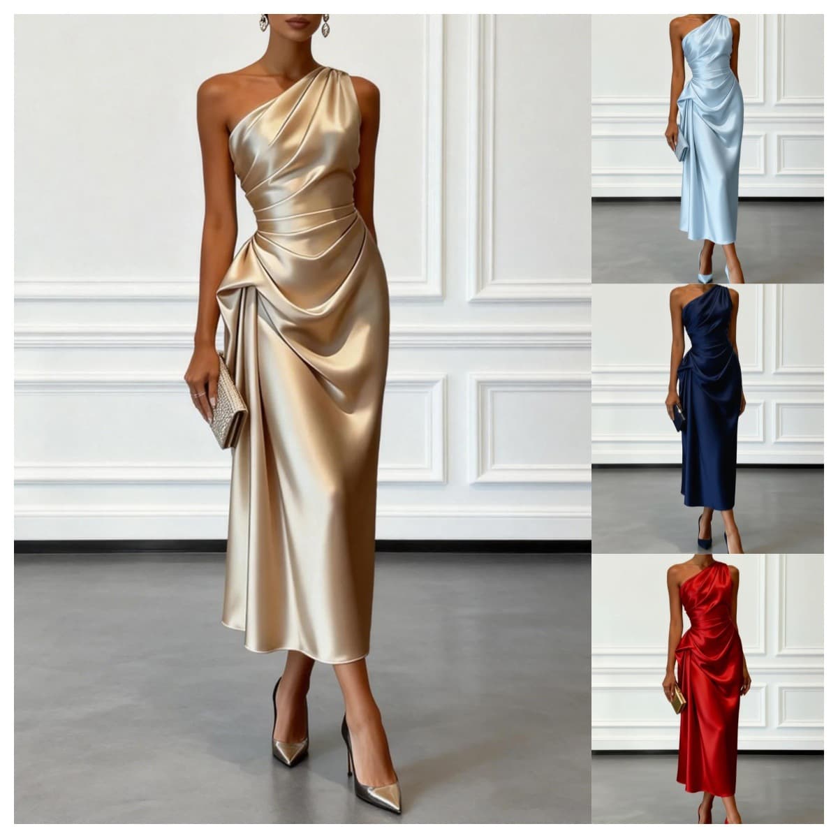 Women's Clothing Women's High-End Satin Pleated Waist Cinching Sleeveless Evening Gown For Formal & Casual For Women