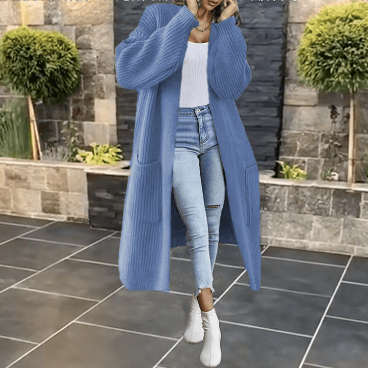 Women's Loose Solid Colour Knitted Pocket Cardigan Sweater