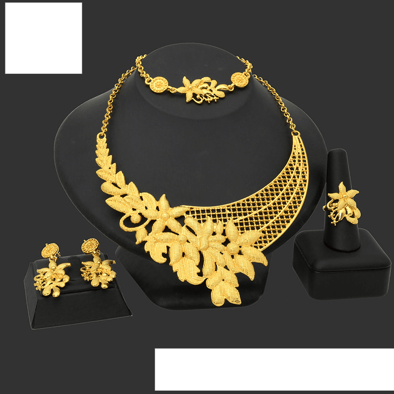 Women's gold-plated necklace earrings ring bracelet Wedding jewelry 4-piece set