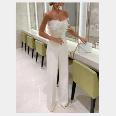 Women’s Clothing Spring and Summer New Feather Tube Top Sexy Fashion Jumpsuit