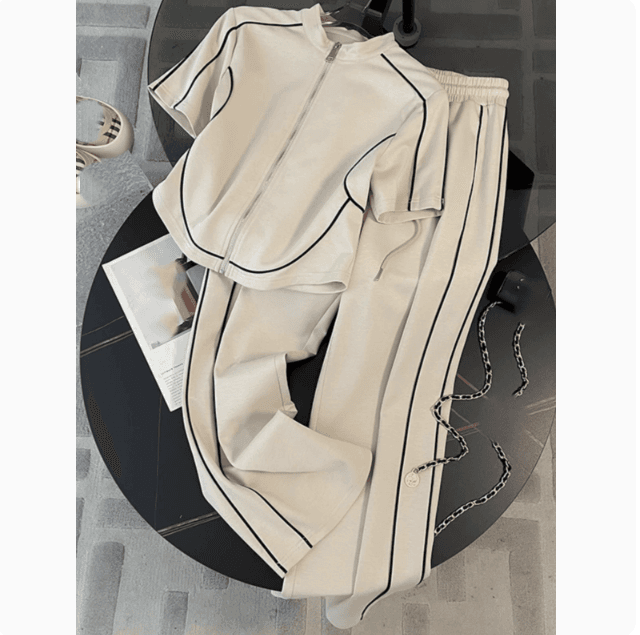 Women's Clothing New Fashion Street Blasting Cardigan Short Sleeved Wide Leg Pants Two Piece Suit