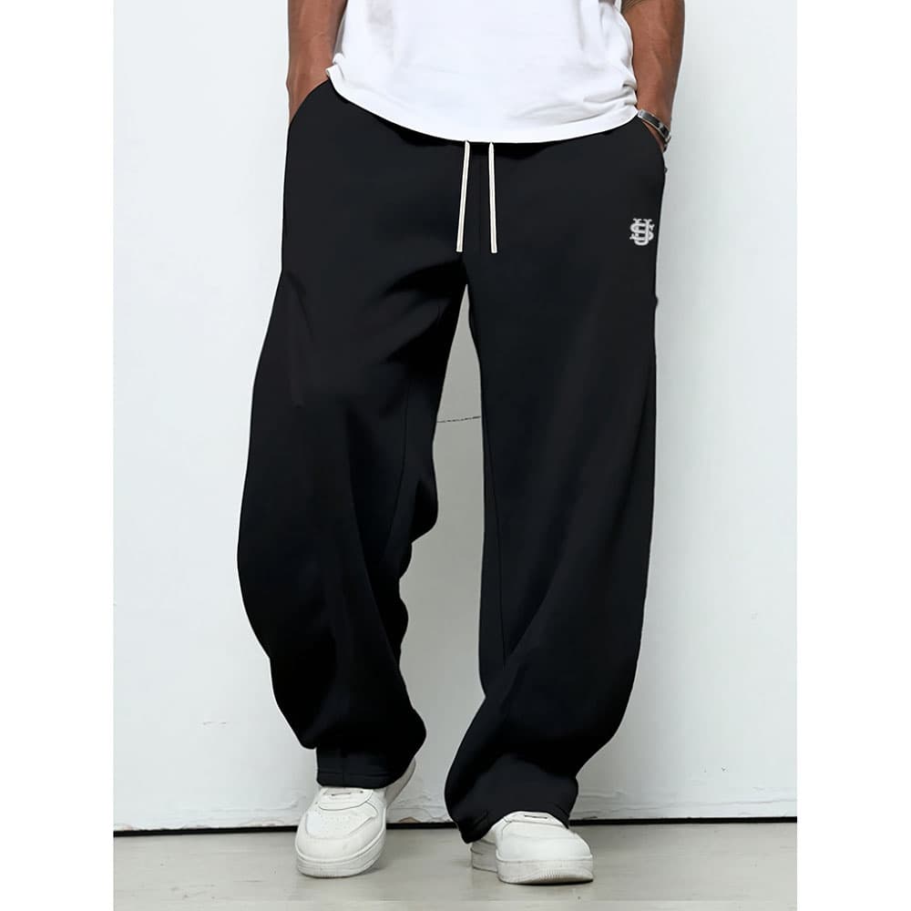 Men's Y2K Retro Joggers - Vintage US Flag Embroidered Casual Pants, Streetwear Straight Leg Trousers