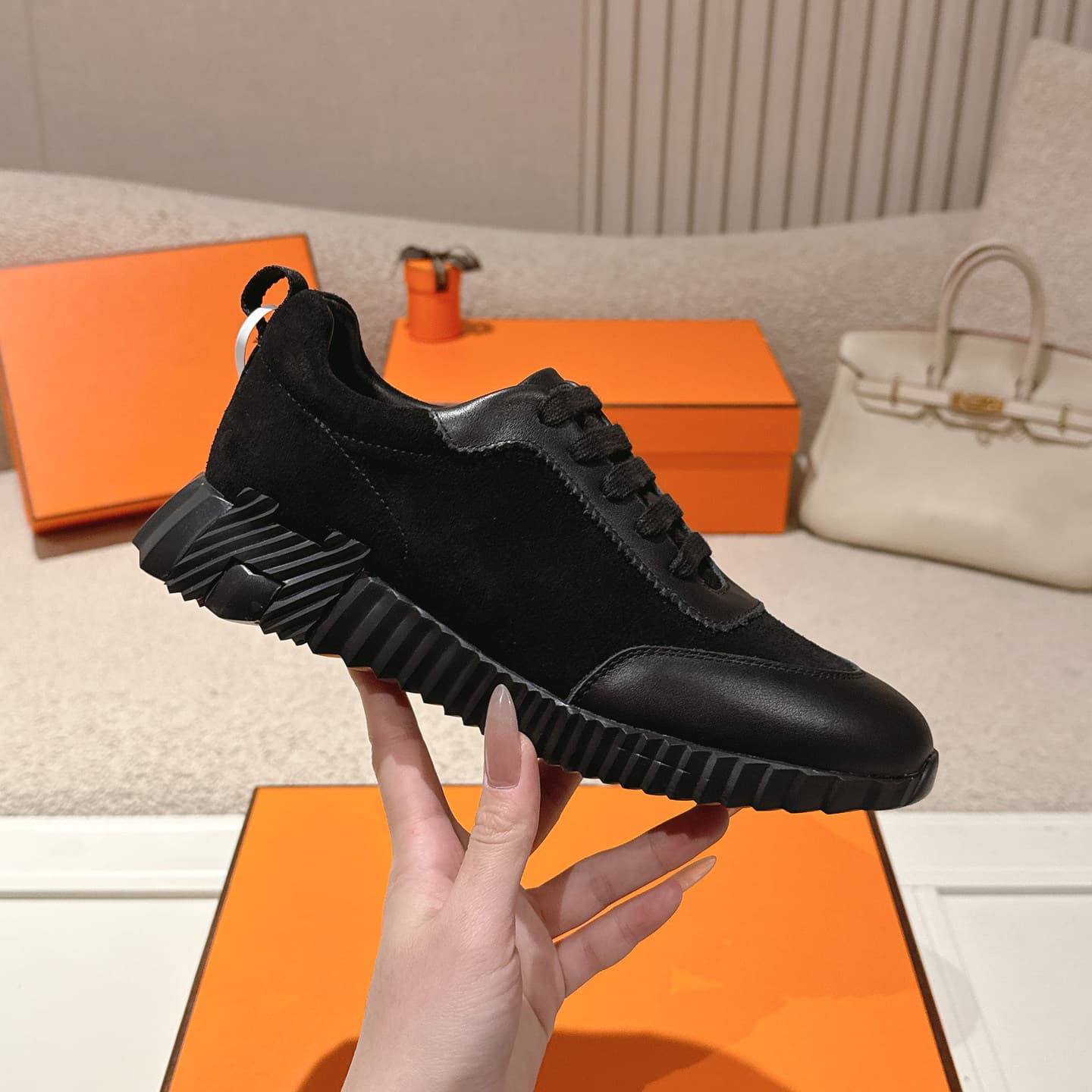 Chaussures grises souples et décontractées en cuir véritable poli de marque H, baskets noires pour femmes et hommes