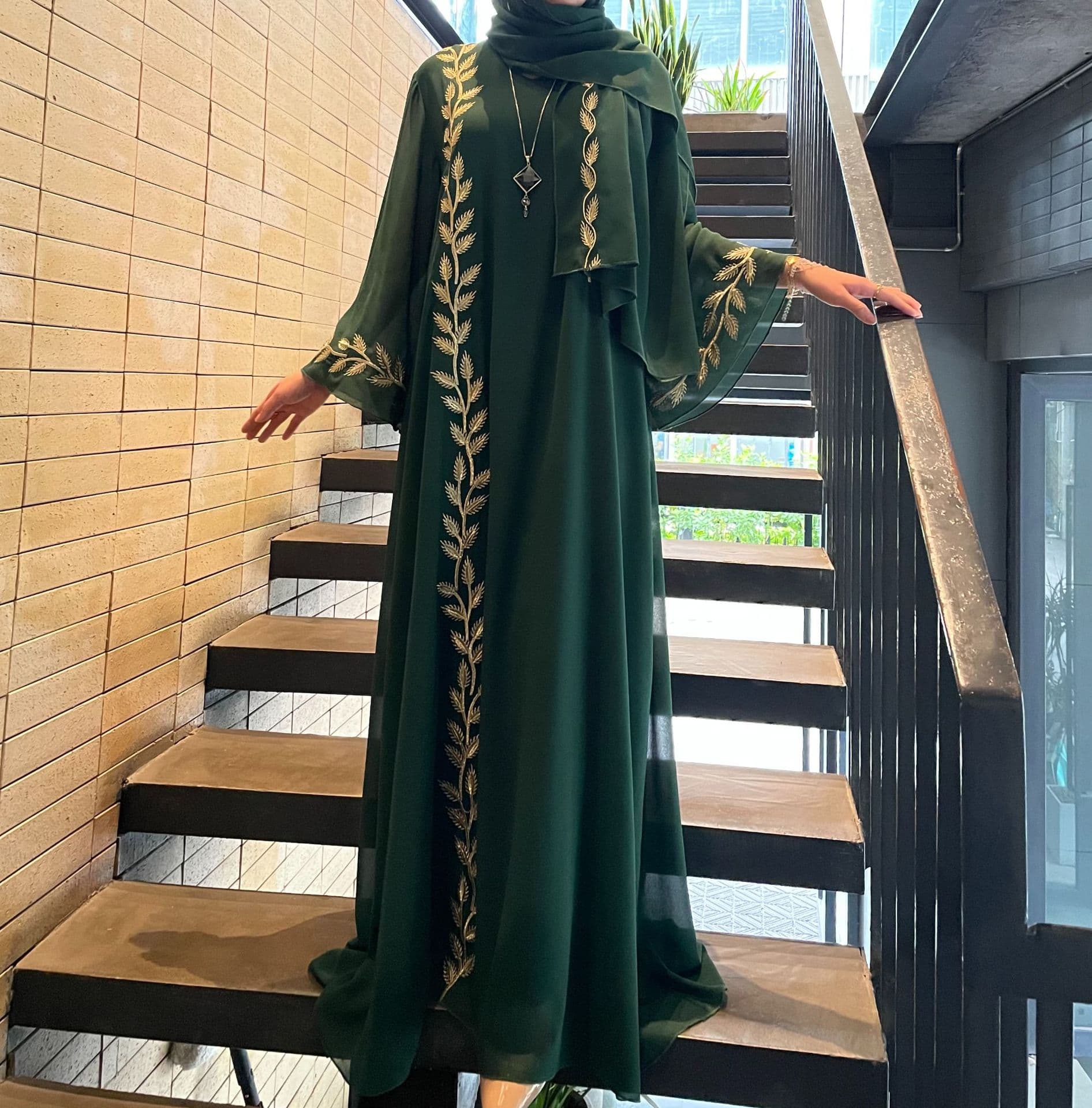Women's Clothing Fashion Street Chiffon Pink Round Neck Plant Pattern Embroidered Long Dress