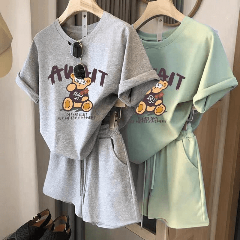 Women's Clothing Leisure Sports Suit Loose Round Neck Short Sleeves And Shorts Fashionable Two Piece Suit