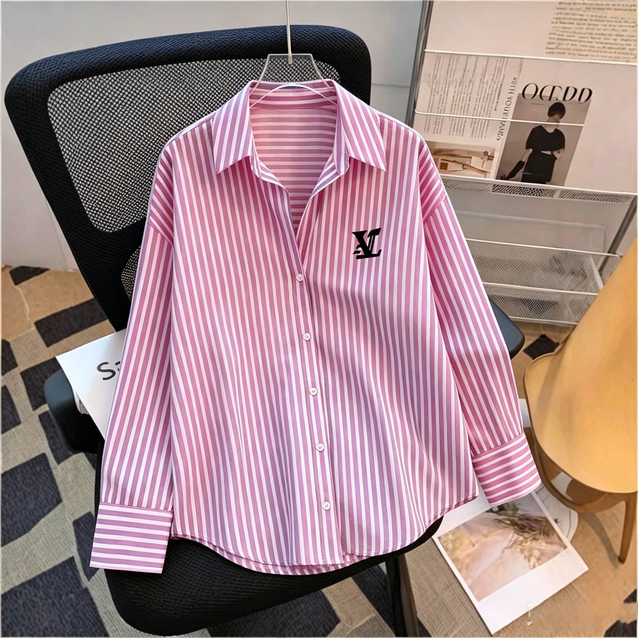 Chemise rayée à manches longues pour femme, collection printemps/été – Imprimée, coupe ample, top polyvalent - 5