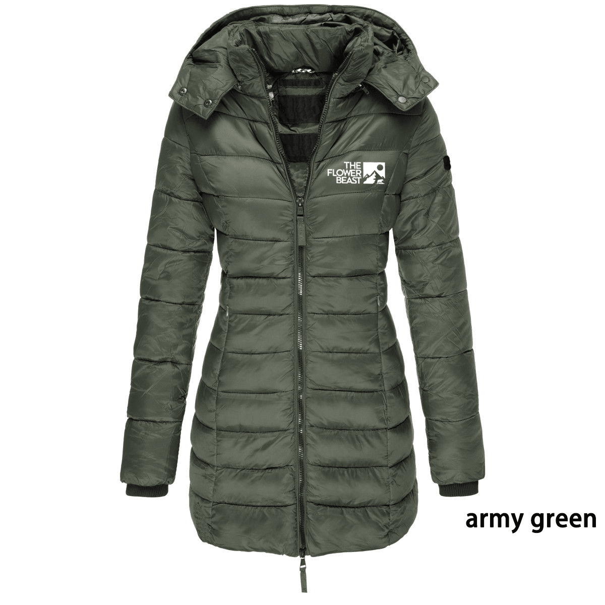 Veste d'hiver matelassée en coton pour femme, taille européenne, coupe ajustée, chaude, couleur unie, capuche, longueur mi-longue, imprimée - 2