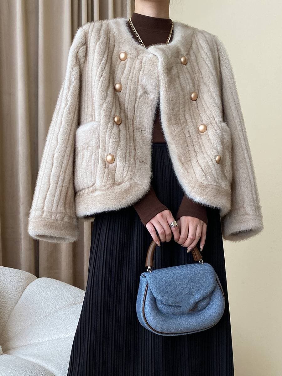 Women's Clothing marble texture design mink plush eco-friendly fur coat