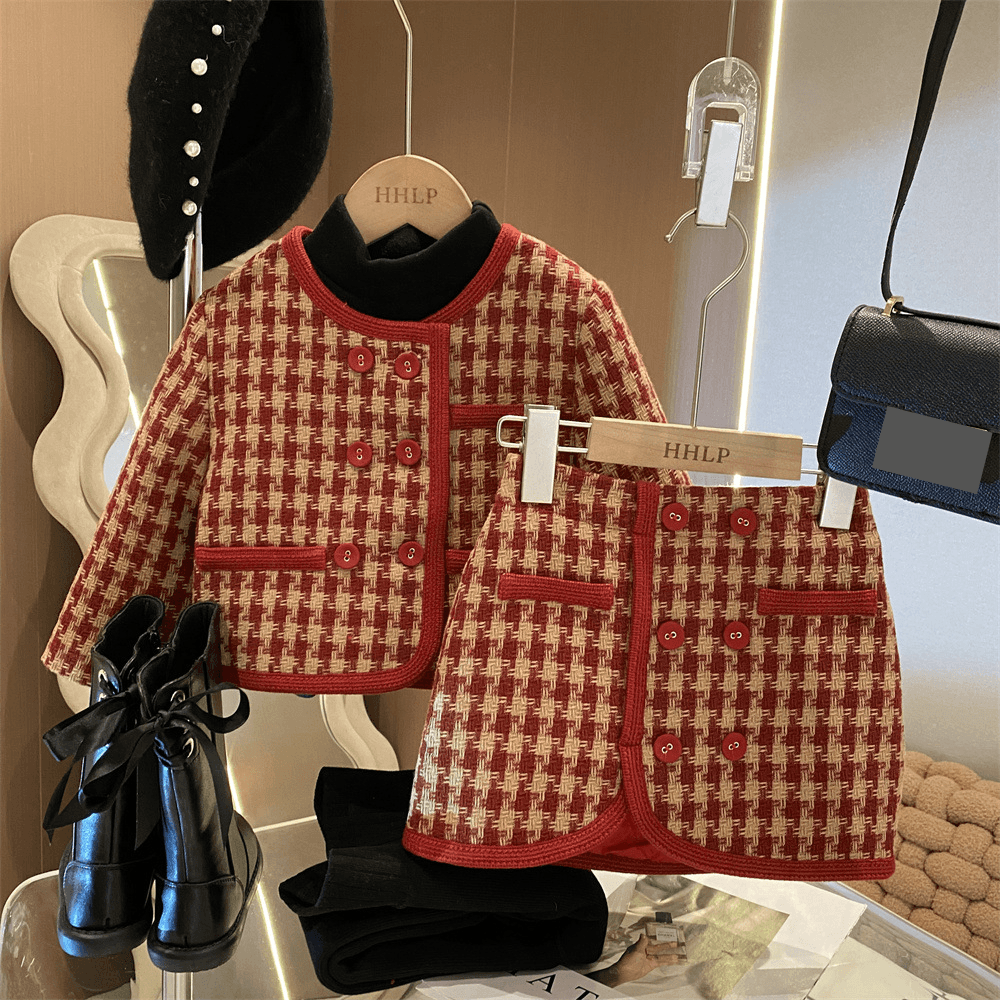 Kid's Clothing Girls' Suits Autumn And Winter New Children's Plaid Two Piece Skirt Girls' Stylish