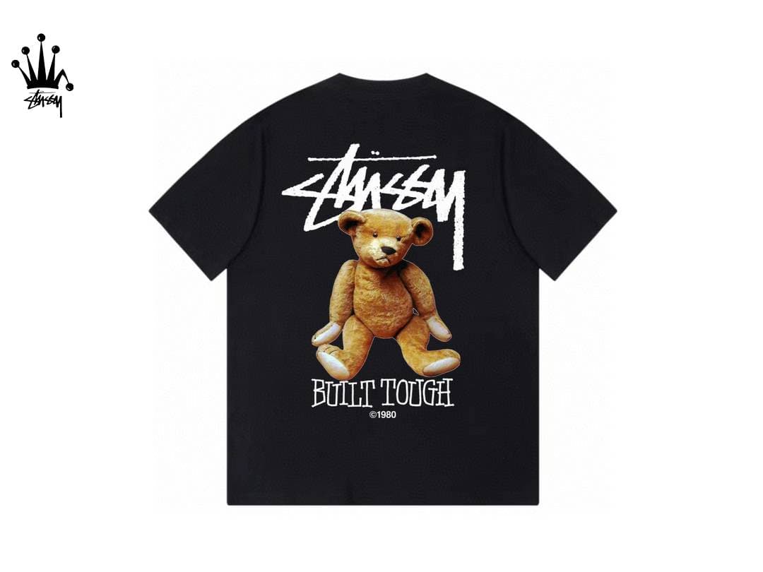 Stussy Back Bear Letter Logo Printed Pure Cotton Short Sleeved T-shirt