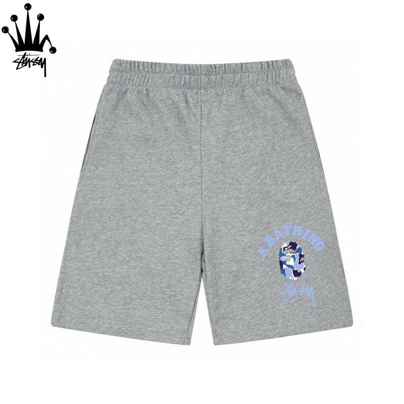 Stussy&BAPE Collaboration Monkey Head Pattern Letter Print Loose, Casual, Comfortable And Versatile Pure Cotton Shorts For Both Men And Women