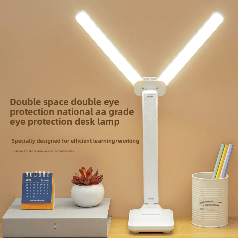 Foldable LED Desk Lamp With USB Charging, 360° Adjustable Dual Head, Touch Control & Eye Protection, AA Grade Brightness, 90+ CRI, EU CE Certified