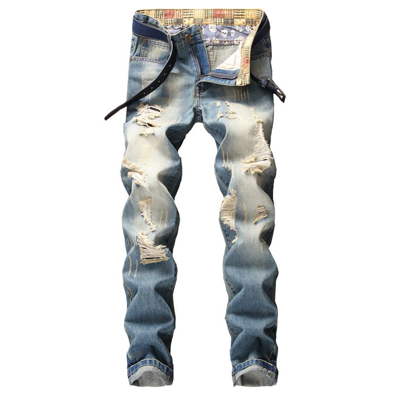Men's clothing in stock 2024 ashion brand jeans straight men's slim trousers trendy youth mid-waist pants