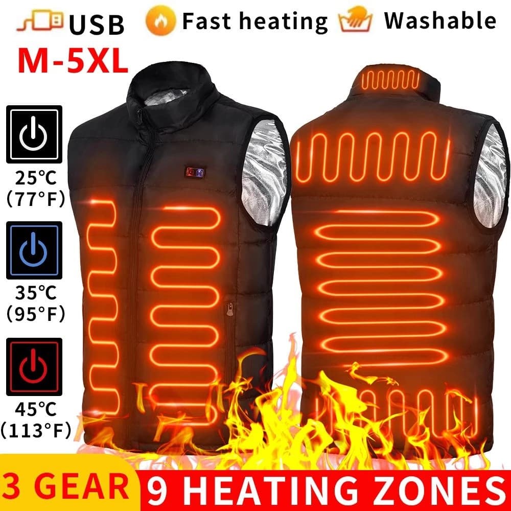 Men's Thickened 9-piece Heated Vest Stone Thin Ink USB Heating Vest Large Size Casual Vest