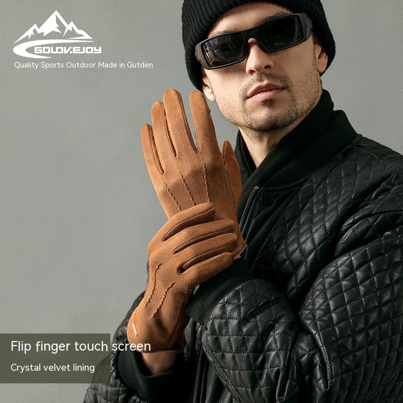 Autumn and Winter Suede Men's Outdoor Cycling Gloves