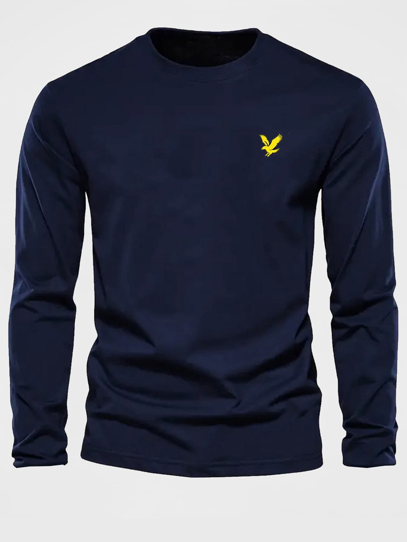 T-shirt à manches longues et col rond imprimé aigle, ample et confortable, en coton, idéal pour le printemps et l'automne.