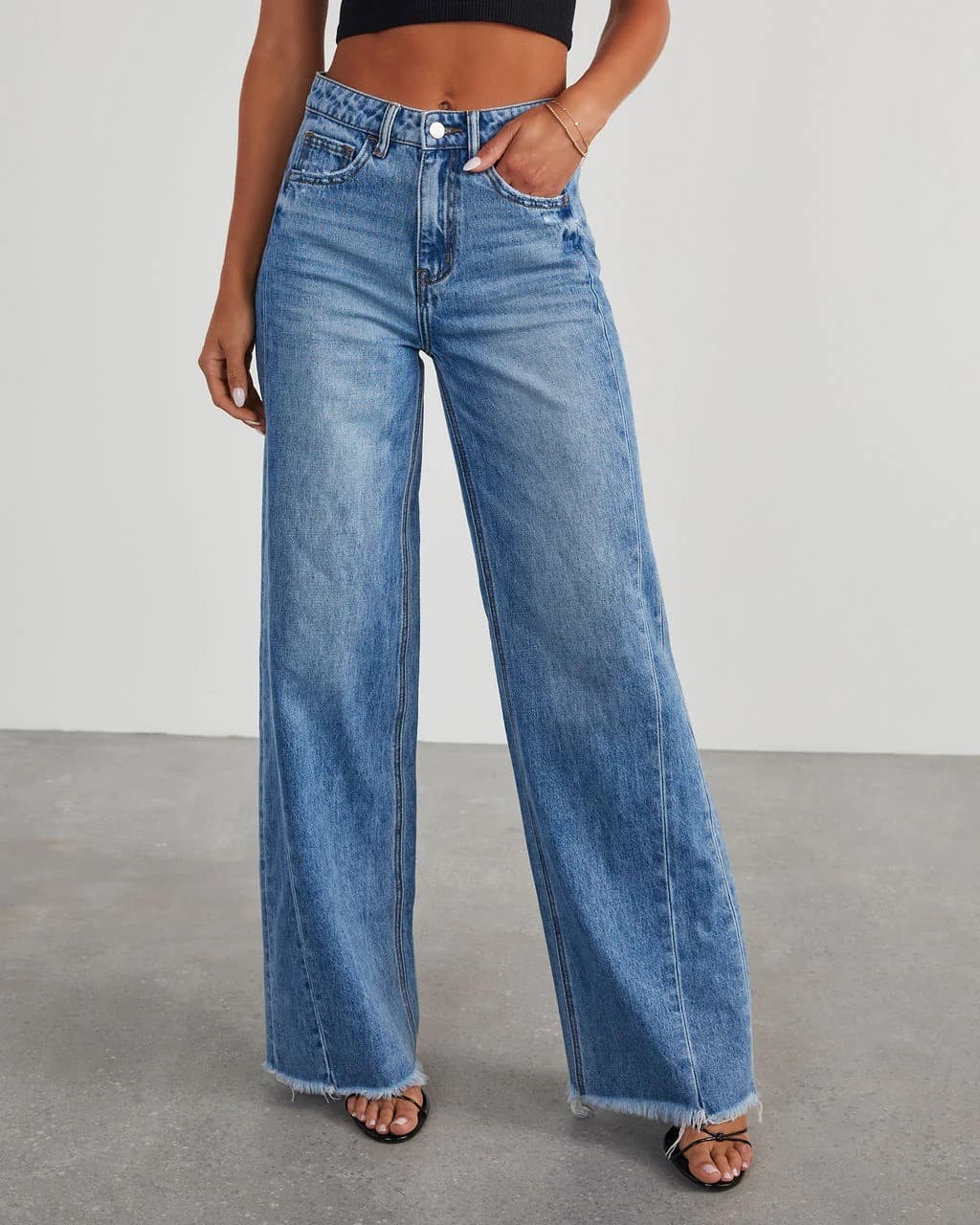 Women’s Clothing new products loose wide leg side seam stitching frayed hem jeans for women