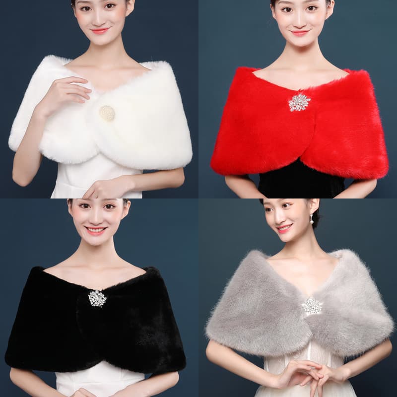 Foreign Trade Rabbit Fur Ball Diamond Dress Mom Wedding Ceremony Warm Shawl Red White Black Purple Gray 9038
