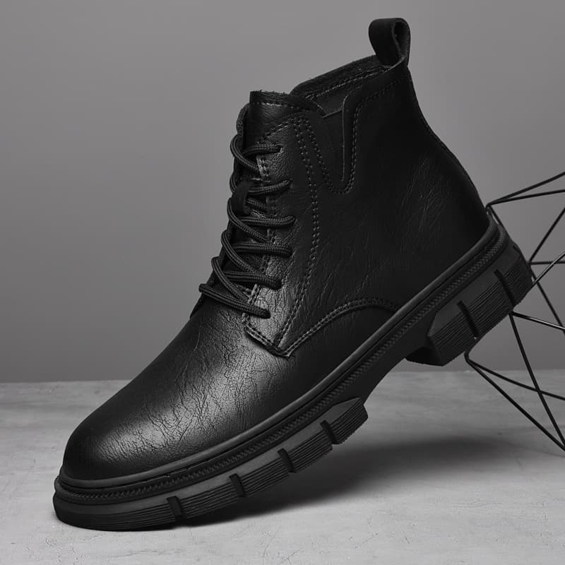 Men's Genuine Leather Martin Boots With Lace-Up Design, Rugged Work Boots For Outdoor & Casual Wear, Wide Sizes Available