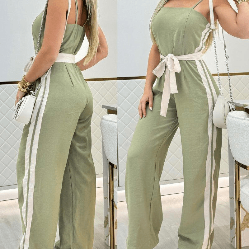 Women's Clothing New Side Striped Waist Suspender Jumpsuit