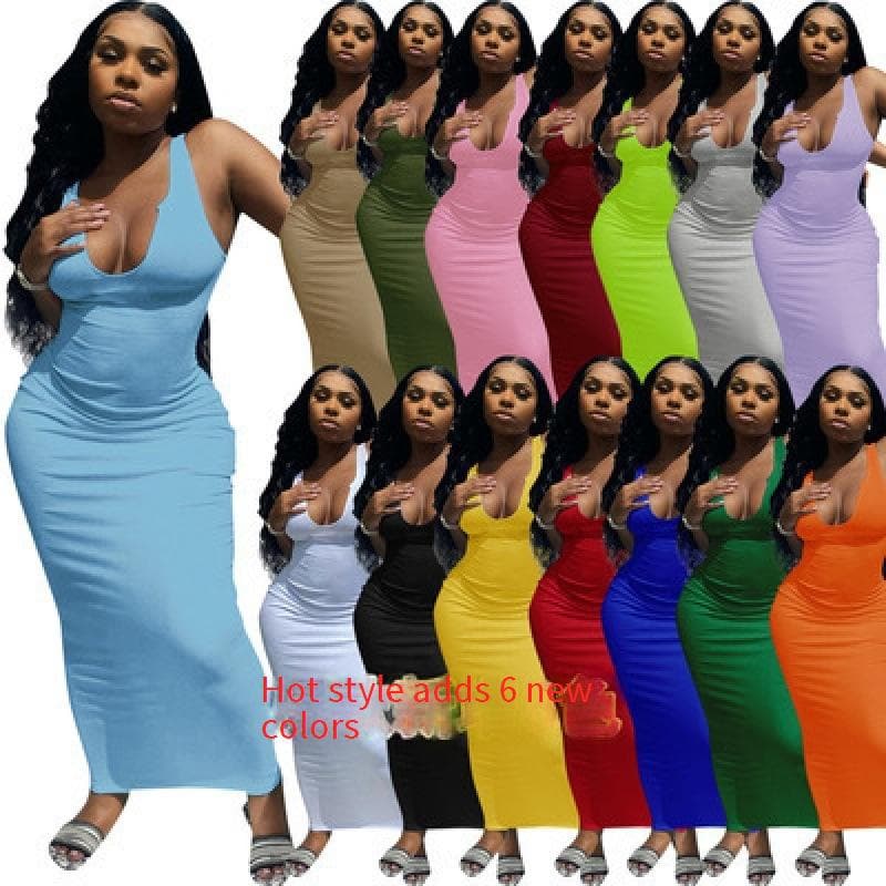 Women's Clothing Spring And Summer Camisole Deep V Neck Slim Sexy Dress Female Long Skirt