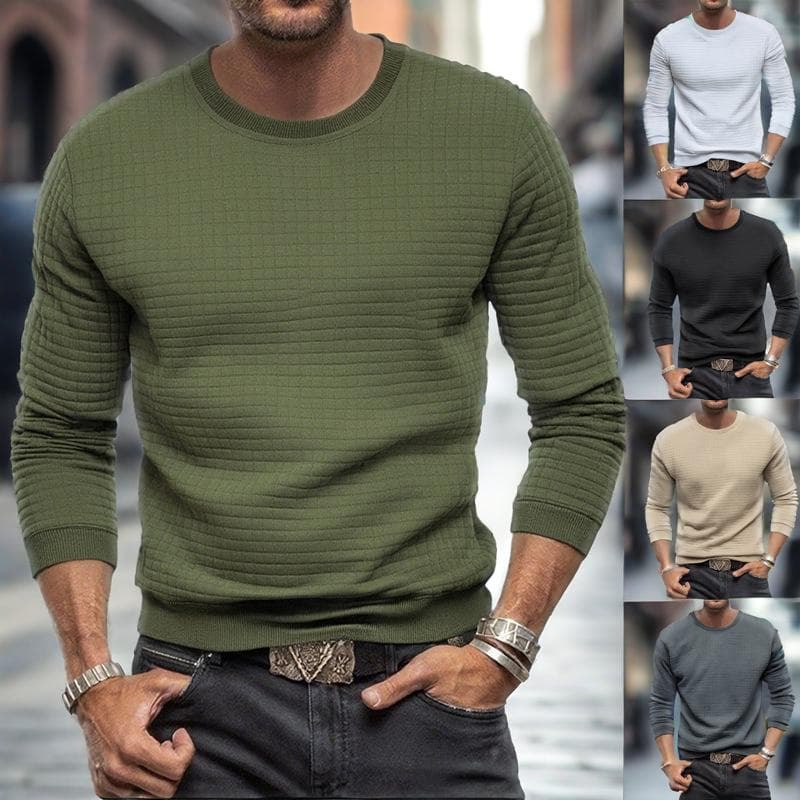 Men's Clothing Autumn And Winter Slim Men's Casual Bottoming Shirt Waffle Round Neck Long Sleeve T Shirt