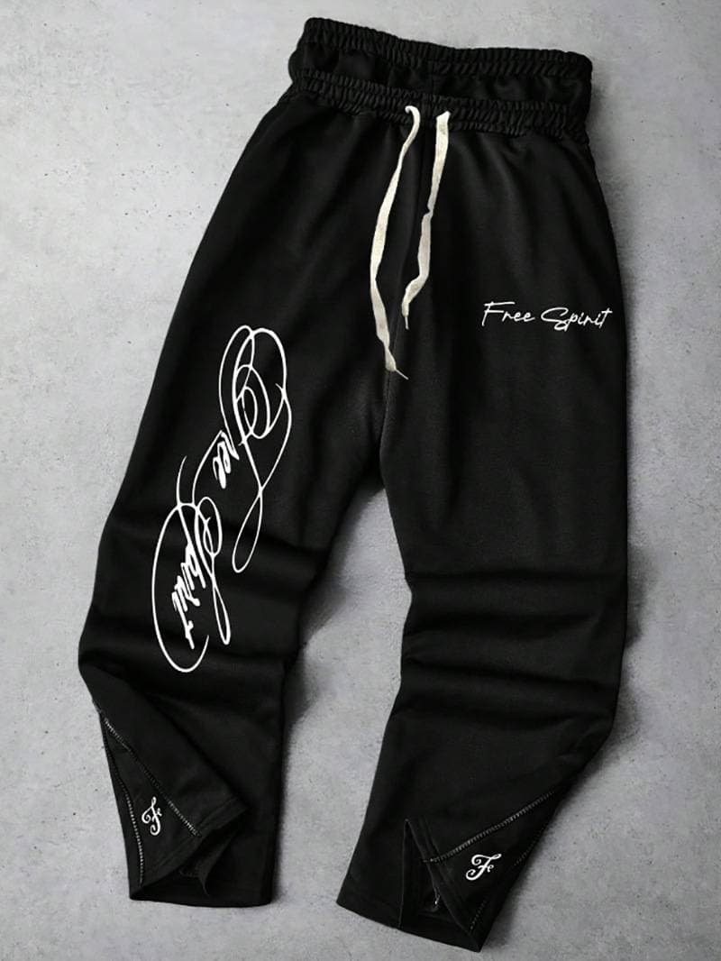 Men's Clothing Men's Trendy Streetwear Athletic Style INS High Street Style Black Two-piece Design Sweatpants With Zipper Detail.