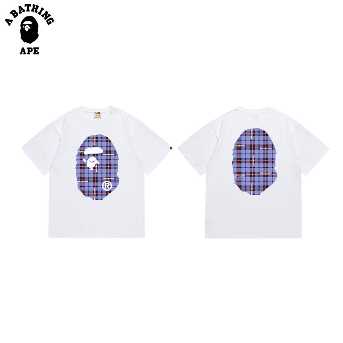 A BATHING APE BAPE-Ape Man Head Plaid Printed Pattern On Pure Cotton Short Sleeved Shirt