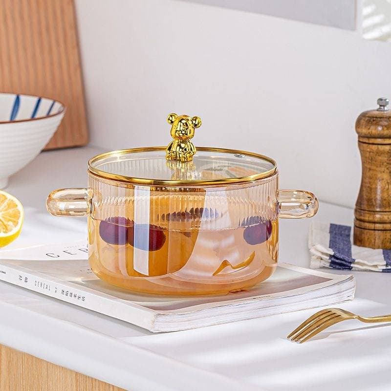 Casserole en verre borosilicaté de 1,7 L - Marmite pour ramen et salades | Compatible avec les plaques à gaz et les flammes nues | Ne jamais utiliser sur une plaque à induction | Indispensable pour les résidences étudiantes