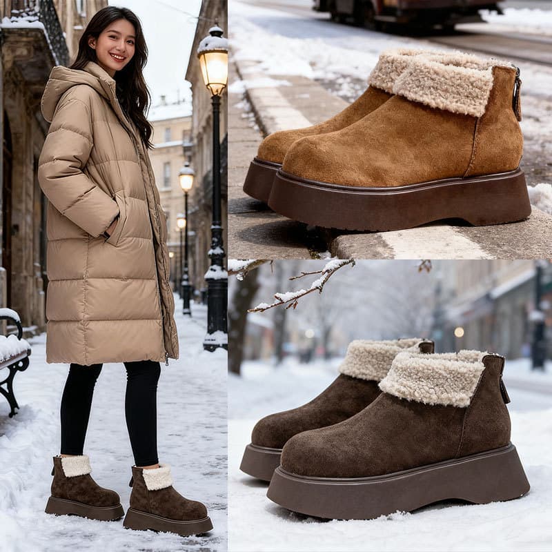 Thick-soled Snow Boots For Women, Fleece And Thickened Birken Ankle Boots, 2025 New Winter Cotton Shoes