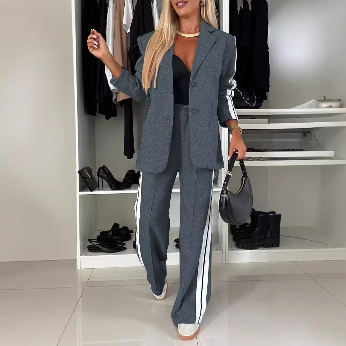 New Elegant Women's Long-sleeved Lapel Casual Suit